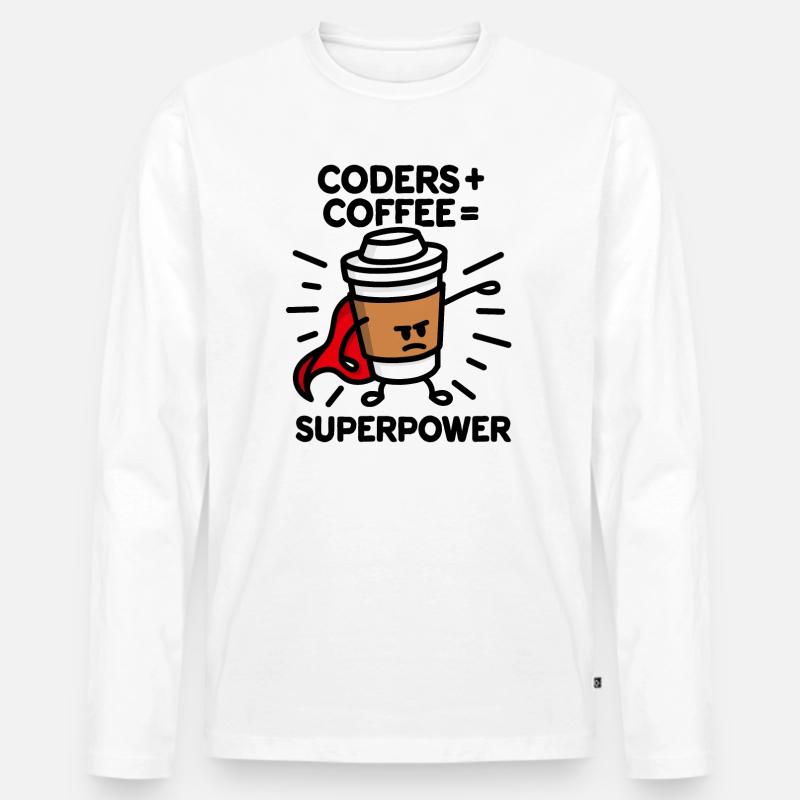 Coders + coffee = superpower (superhero) light - Männer Premium Bio Langarmshirt - Weiß