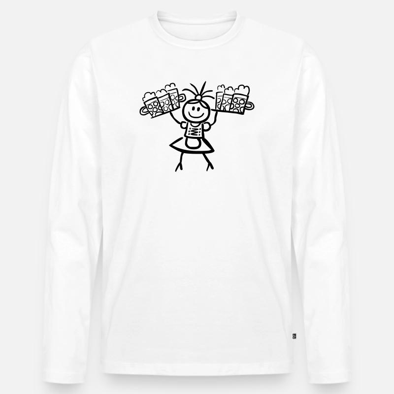 Kellnerin im Dirndl mit Biertablett - Männer Premium Bio Langarmshirt - Weiß