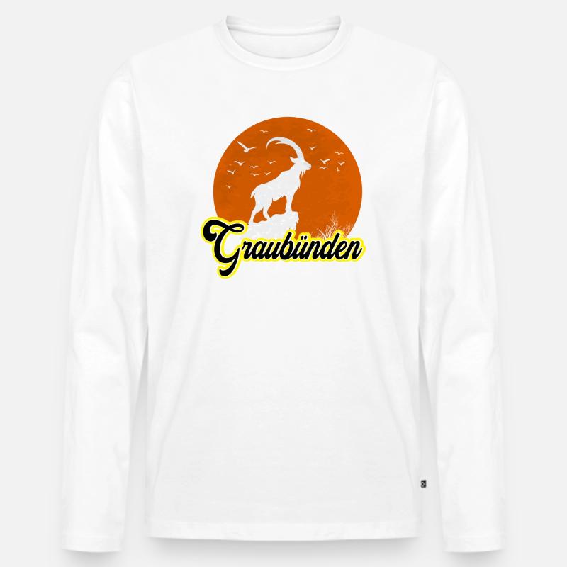 Graubünden Ibex Mondsilhouette - Männer Premium Bio Langarmshirt - Weiß