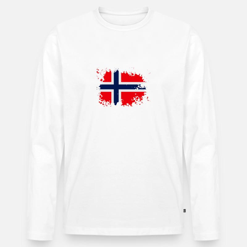 Norwegen Flagge Spritzer - Männer Premium Bio Langarmshirt - Weiß