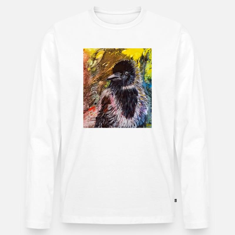 Krähe - Männer Premium Bio Langarmshirt - Weiß