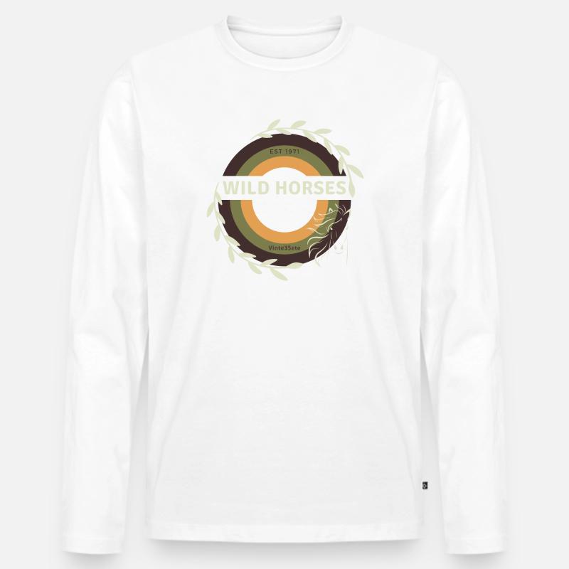 Wilde Pferde - Männer Premium Bio Langarmshirt - Weiß