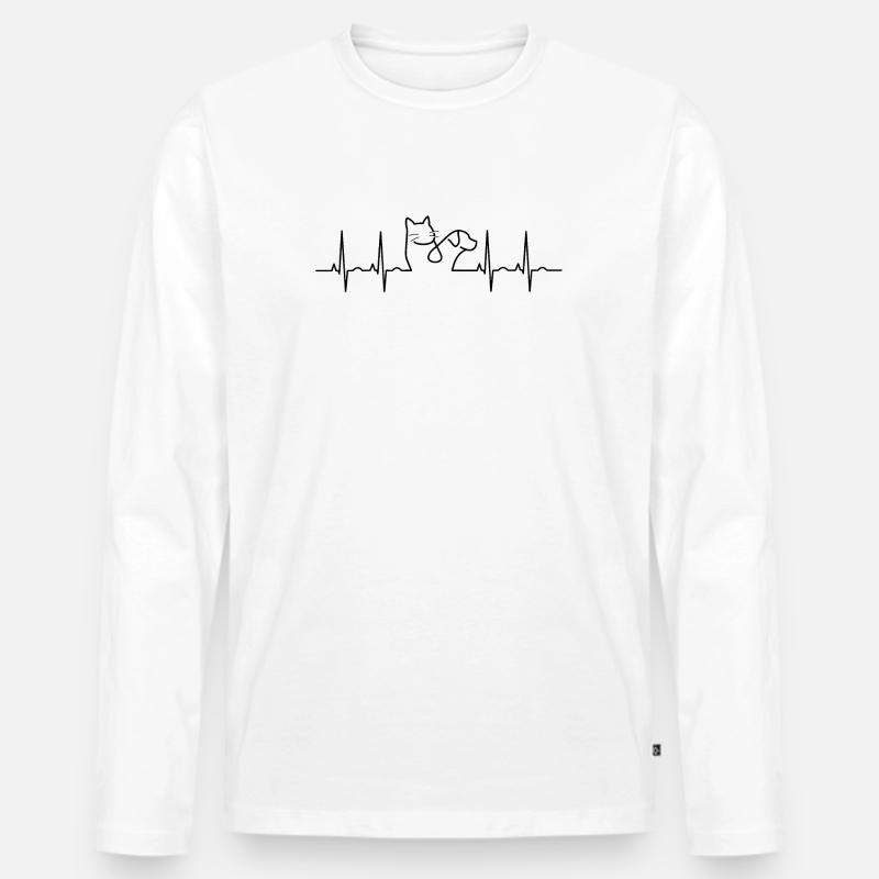 Herzschlag Katze Lineart - Männer Premium Bio Langarmshirt - Weiß