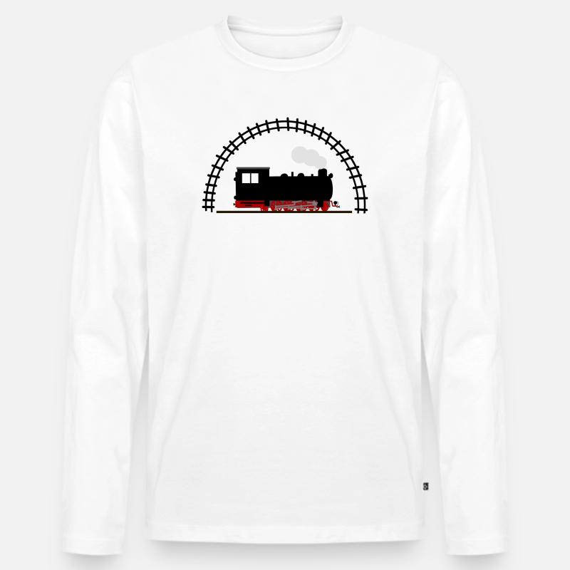 Dampflok Schiene Eisenbahn - Männer Premium Bio Langarmshirt - Weiß