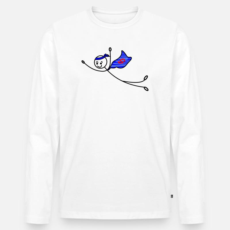 Superhelden-Strichmännchen - Männer Premium Bio Langarmshirt - Weiß
