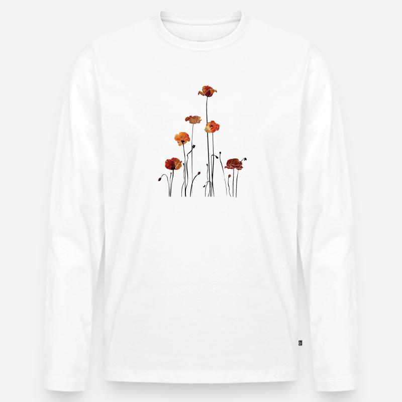 Mohnblumen Silhouette Design - Männer Premium Bio Langarmshirt - Weiß
