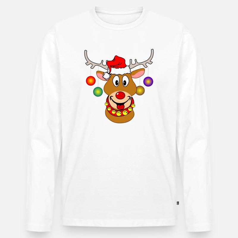Frohe Weihnachten Rudolf Rentier-Weihnachtskugeln - Männer Premium Bio Langarmshirt - Weiß
