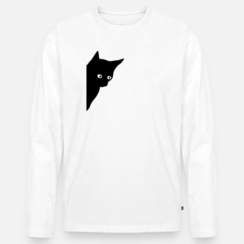 Schwarze Katze mit leuchtenden Augen - Männer Premium Bio Langarmshirt - Weiß
