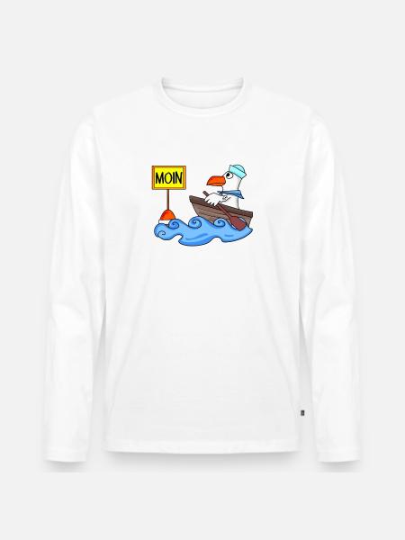 Moin Seemann Möwe Seemöwe Boot - Männer Premium Bio Langarmshirt - Weiß