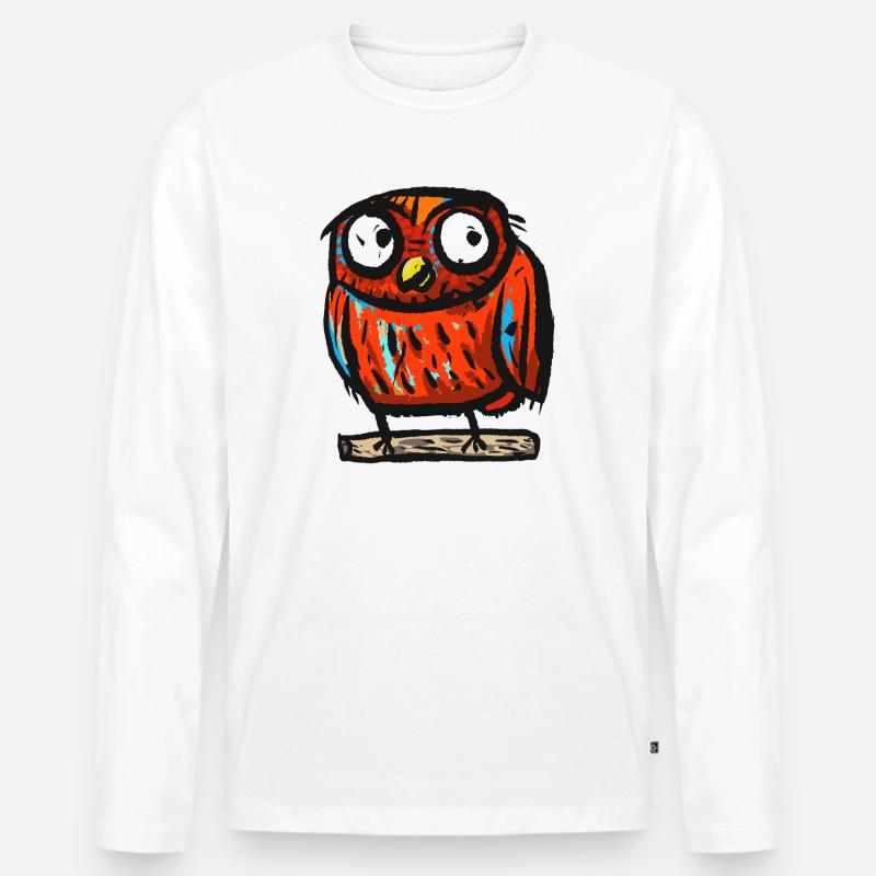 Eule - Männer Premium Bio Langarmshirt - Weiß