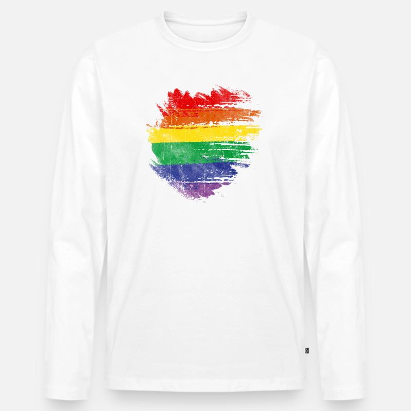 Regenbogenbürstenherz - Männer Premium Bio Langarmshirt - Weiß