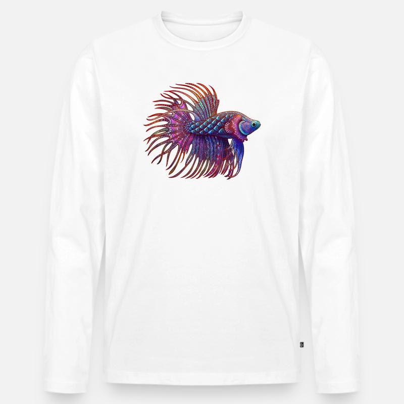 Betta Zentangle Farbe - Männer Premium Bio Langarmshirt - Weiß