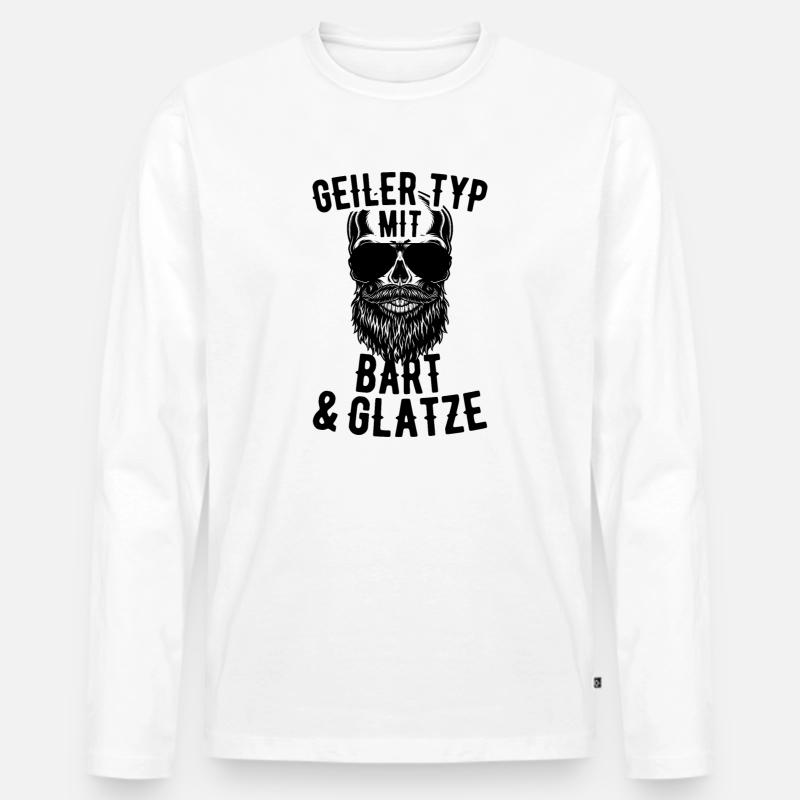 Geiler Typ Mit Bart & Glatze Glatzkopf Bartträger - Männer Premium Bio Langarmshirt - Weiß