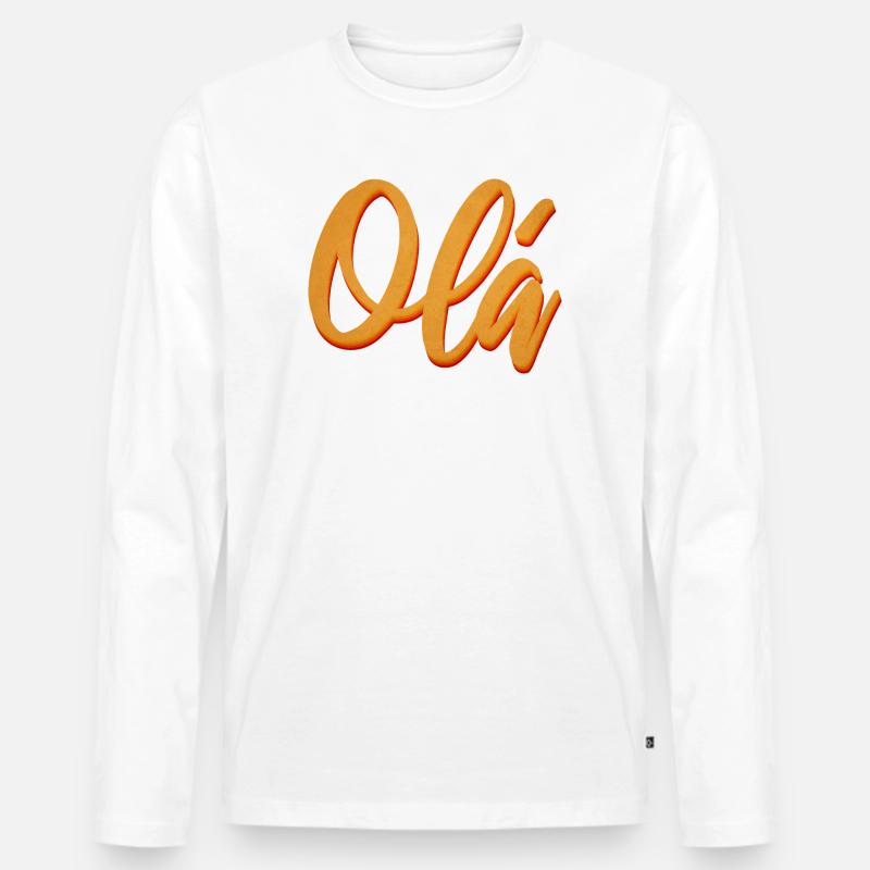 Olá Orange Script Tee - Männer Premium Bio Langarmshirt - Weiß