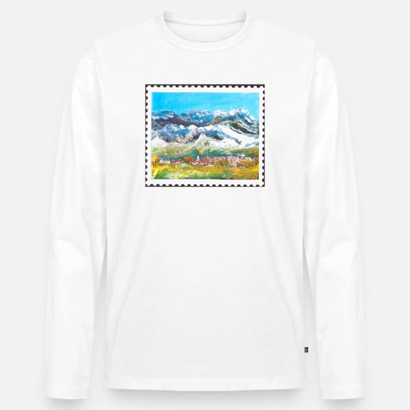 Berglandschaft mit Dorf - Männer Premium Bio Langarmshirt - Weiß