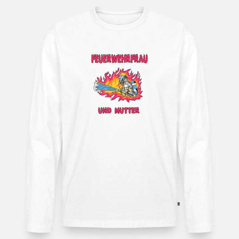 Feuerwehrfrau und Mutter - Männer Premium Bio Langarmshirt - Weiß