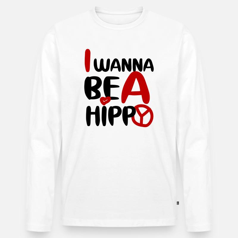 I WANNA BE A HIPPY, PLAIN - Männer Premium Bio Langarmshirt - Weiß