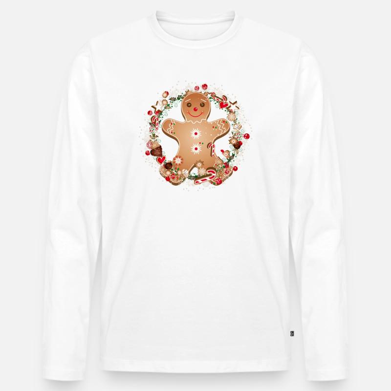 fröhlicher Lebkuchenmann im Plätzchen Kranz - Männer Premium Bio Langarmshirt - Weiß