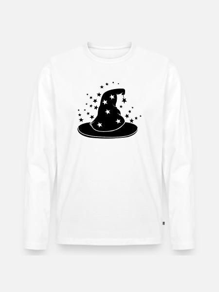 Magical wizard hat with stars - Men's Premium Organic Long Sleeve Shirt - white