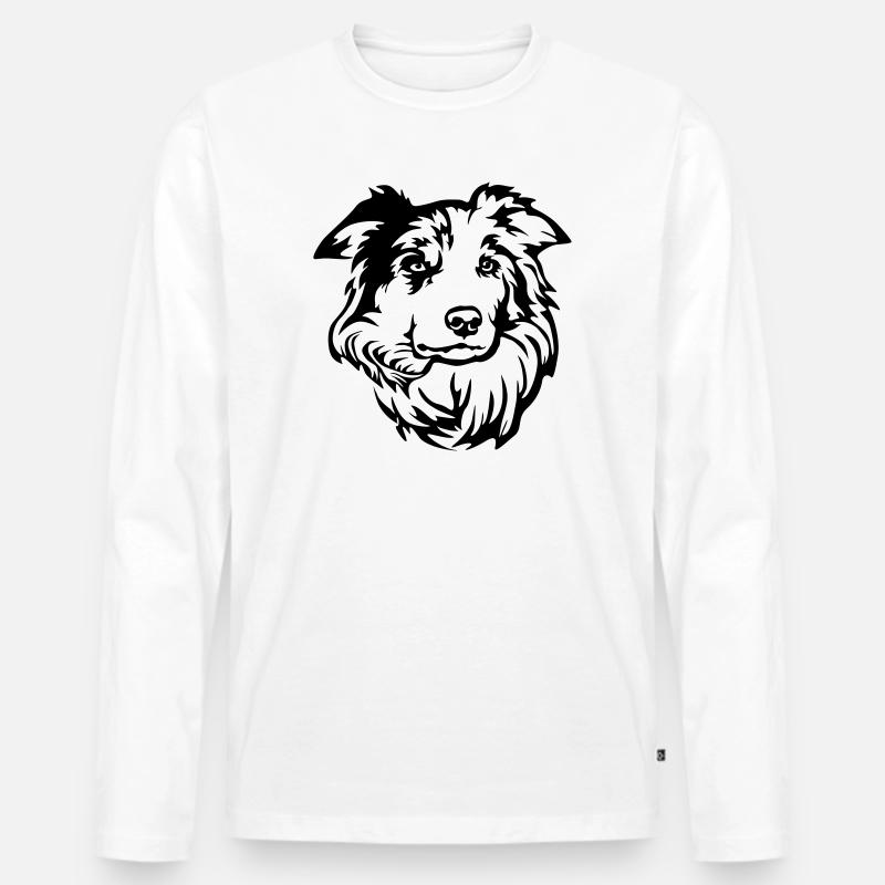 Border Collie Kopf - Männer Premium Bio Langarmshirt - Weiß