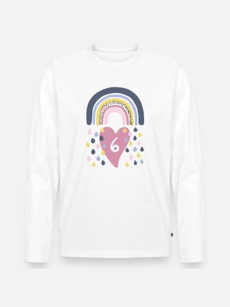Rainbow 6th Birthday Kids - Men's Premium Organic Long Sleeve Shirt - white