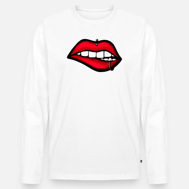 Lippen mit Piercing – Ästhetisches Design - Männer Premium Bio Langarmshirt - Weiß