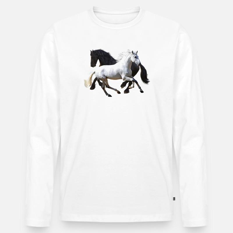 Pferde - Männer Premium Bio Langarmshirt - Weiß