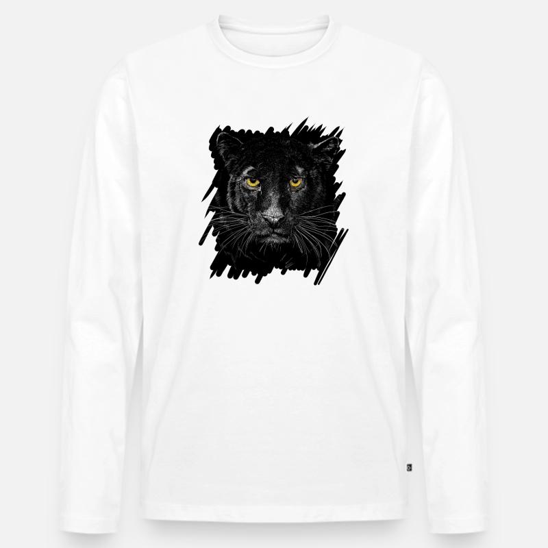 Schwarzer Panther - Männer Premium Bio Langarmshirt - Weiß