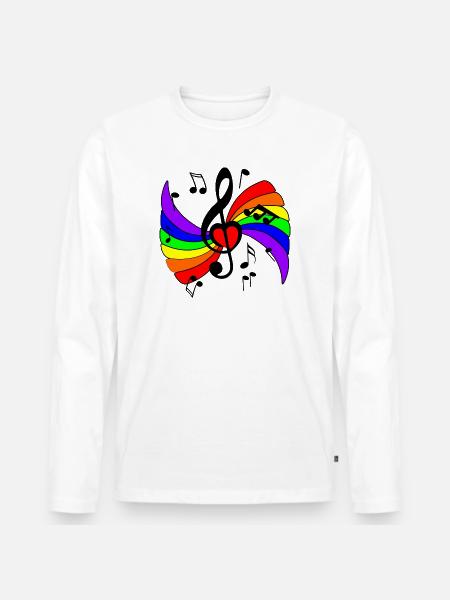 Musiktaste mit Regenbogen und Musiknoten - Männer Premium Bio Langarmshirt - Weiß