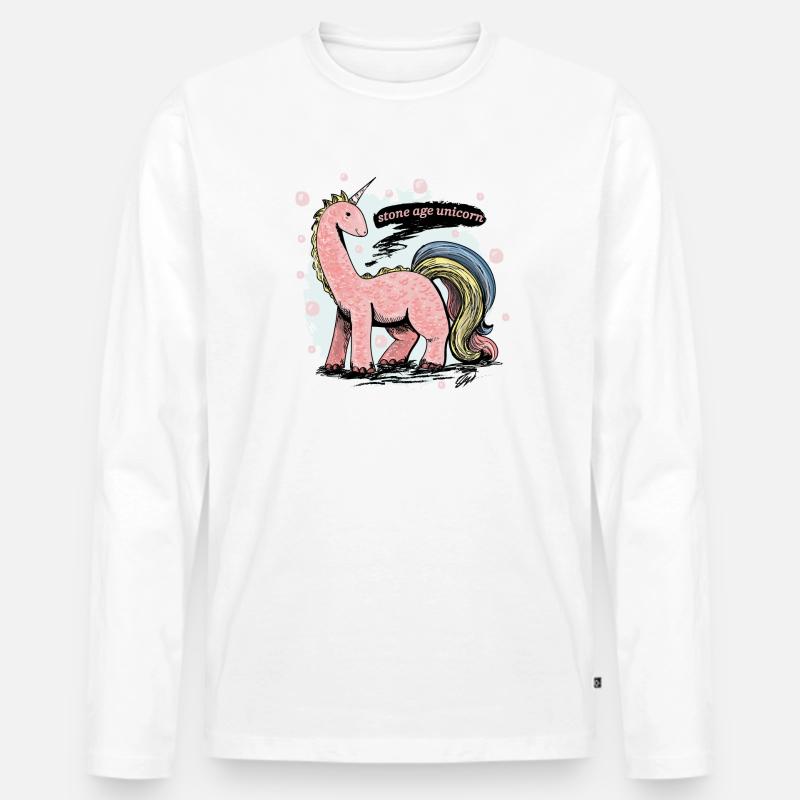 Steinzeit Einhorn - Männer Premium Bio Langarmshirt - Weiß