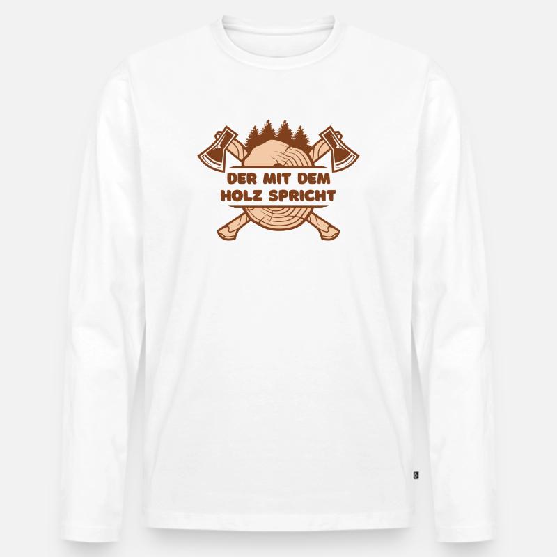 Der mit dem Holz spricht - Männer Premium Bio Langarmshirt - Weiß