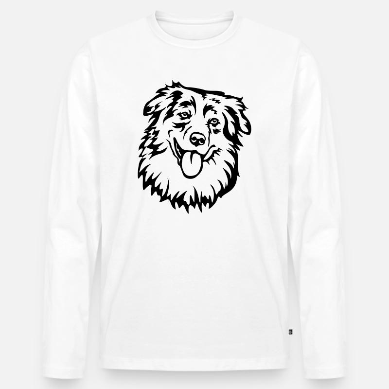 Australian Shepherd Kopf - Männer Premium Bio Langarmshirt - Weiß