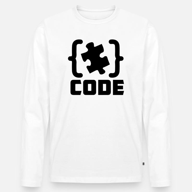 programmer Code puzzle piece solving - Men's Premium Organic Long Sleeve Shirt - white