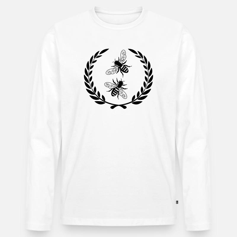Bienen im Lorbeerkranz - Männer Premium Bio Langarmshirt - Weiß