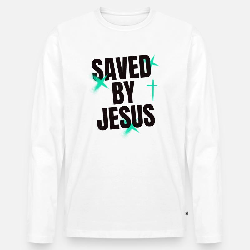 Saved by Jesus - Männer Premium Bio Langarmshirt - Weiß