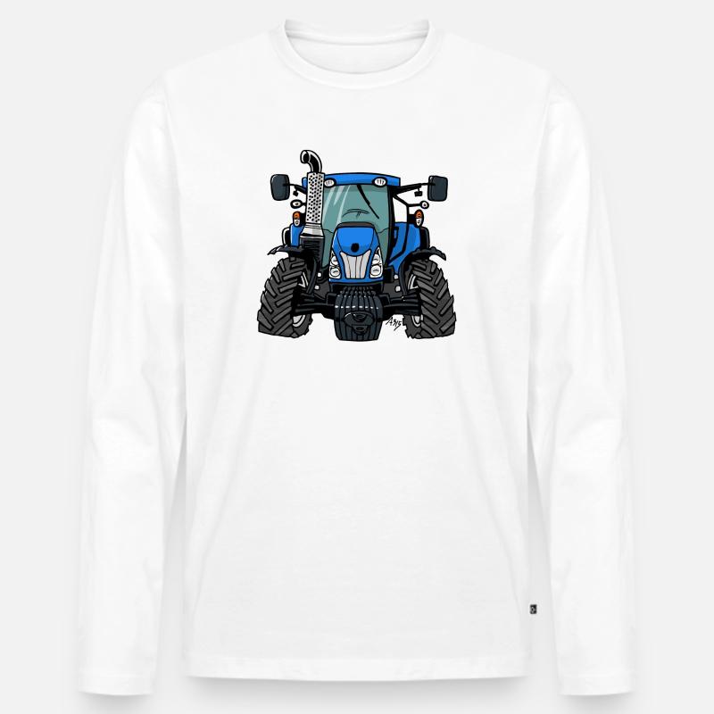 0646 BlueTractor - Maglia a manica lunga ecologica premium da uomo - bianco