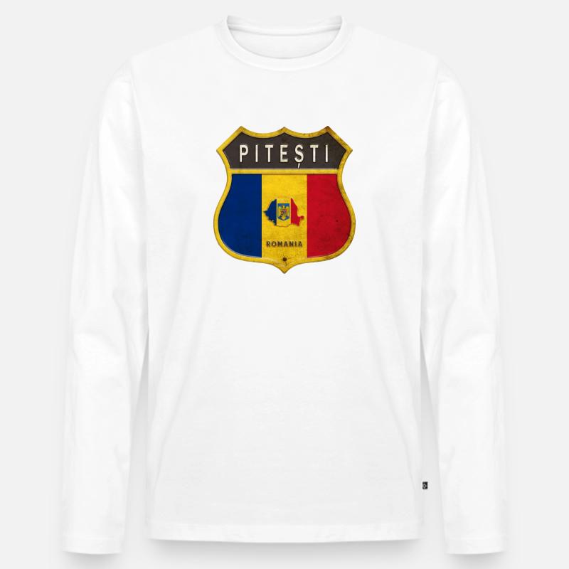 Pitești Rumänien Wappen Design - Männer Premium Bio Langarmshirt - Weiß