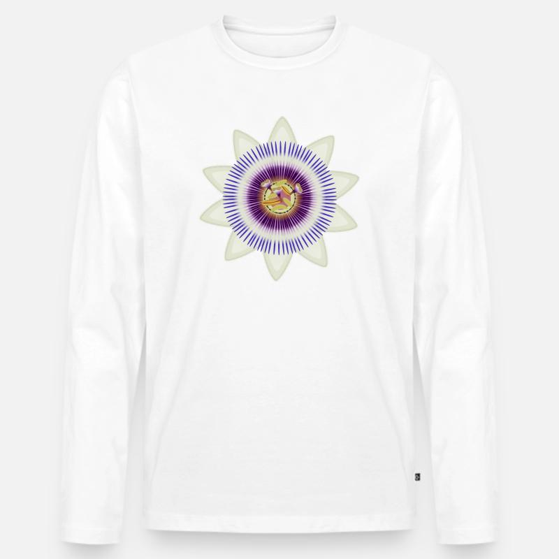 Kunstvolle Blüte einer Passionsblume - Männer Premium Bio Langarmshirt - Weiß