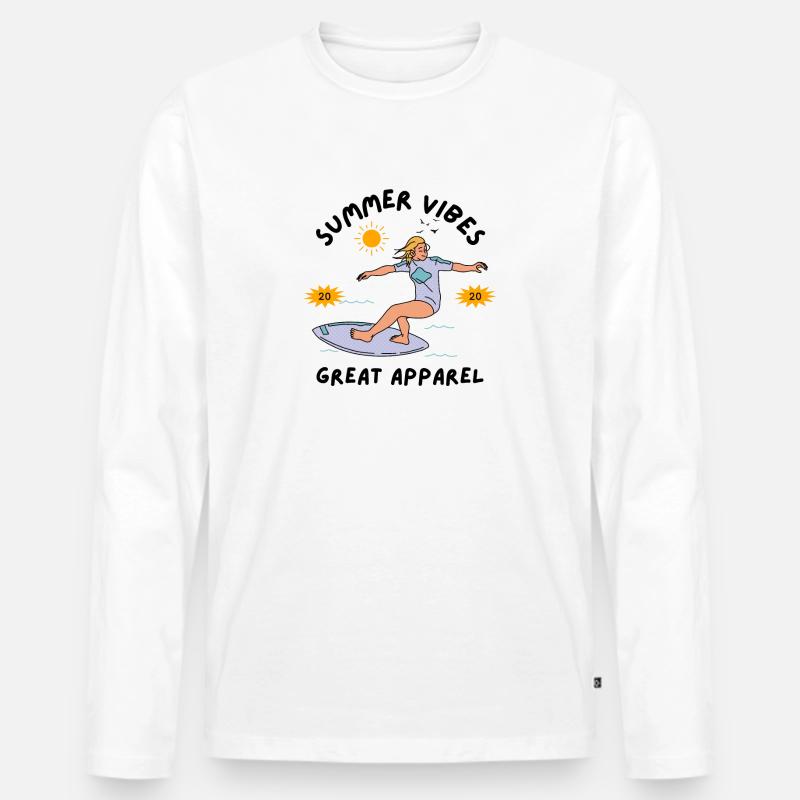 Sommer Surferin am Surfbrett - Männer Premium Bio Langarmshirt - Weiß