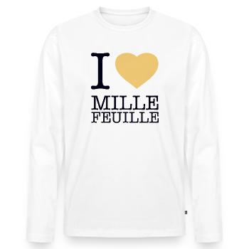 I LOVE MILLE-FEUILLE - Men's Premium Organic Long Sleeve Shirt - white - Front - Nico (187cm)