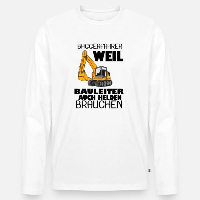 Bauleiter Held Baggerfahrer Spruch - Männer Premium Bio Langarmshirt - Weiß