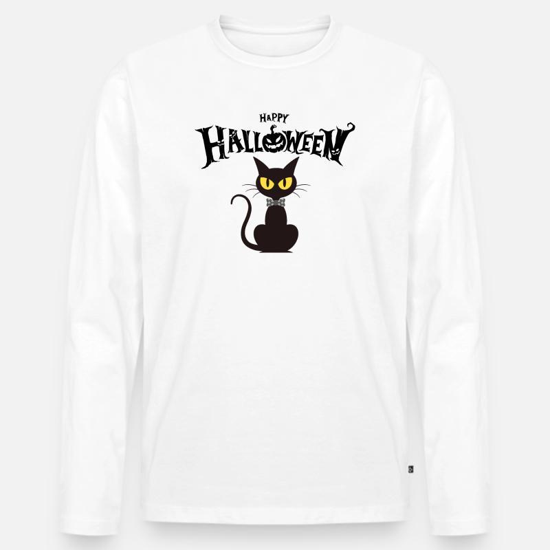 Black Cat Chic Fliege - Männer Premium Bio Langarmshirt - Weiß