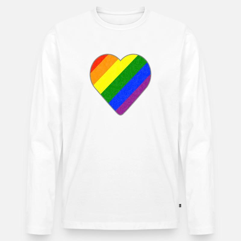 Regenbogen Herz - Männer Premium Bio Langarmshirt - Weiß