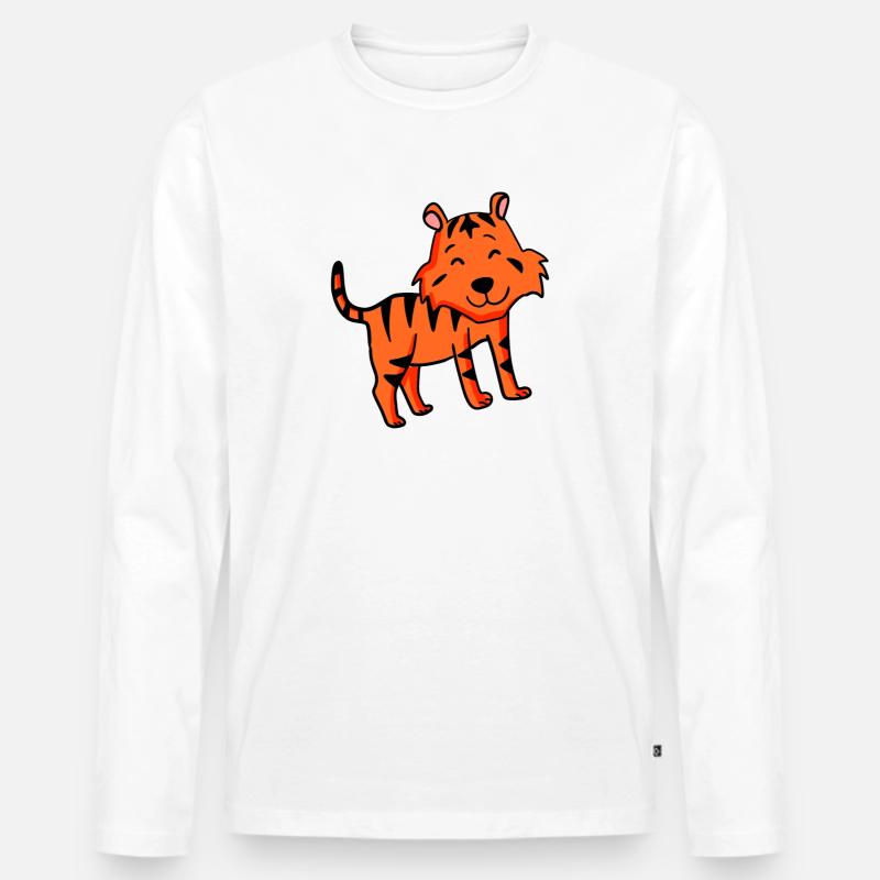 Tiger Cartoon Tier - Männer Premium Bio Langarmshirt - Weiß