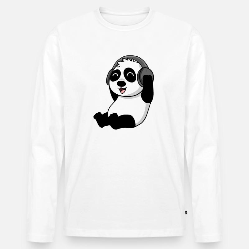 Niedlicher Panda hört Musik - Männer Premium Bio Langarmshirt - Weiß