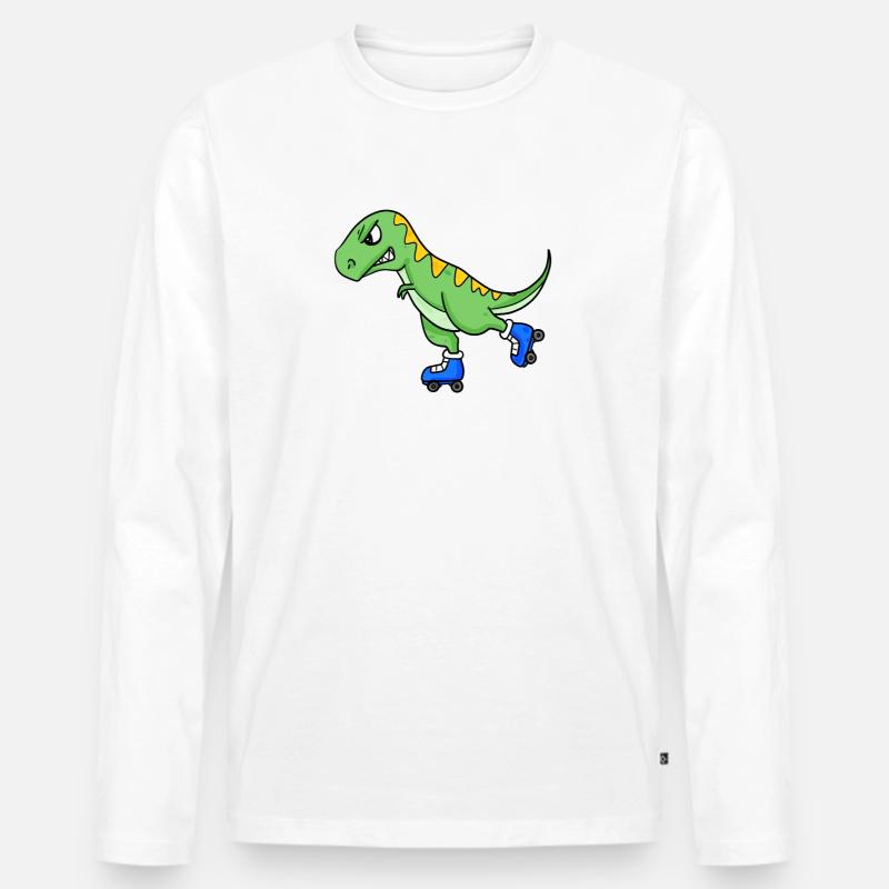 Dinosaurier Skating - Männer Premium Bio Langarmshirt - Weiß