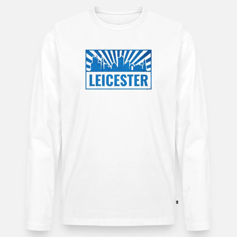 Leicester Skyline Blau Strahlen - Männer Premium Bio Langarmshirt - Weiß