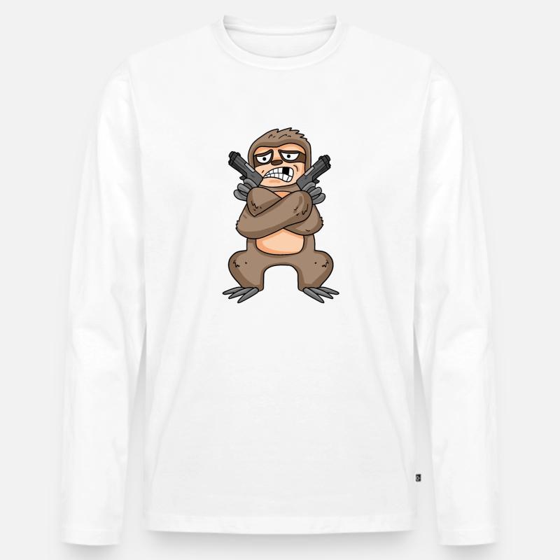 Faultier mit Pistole - Männer Premium Bio Langarmshirt - Weiß