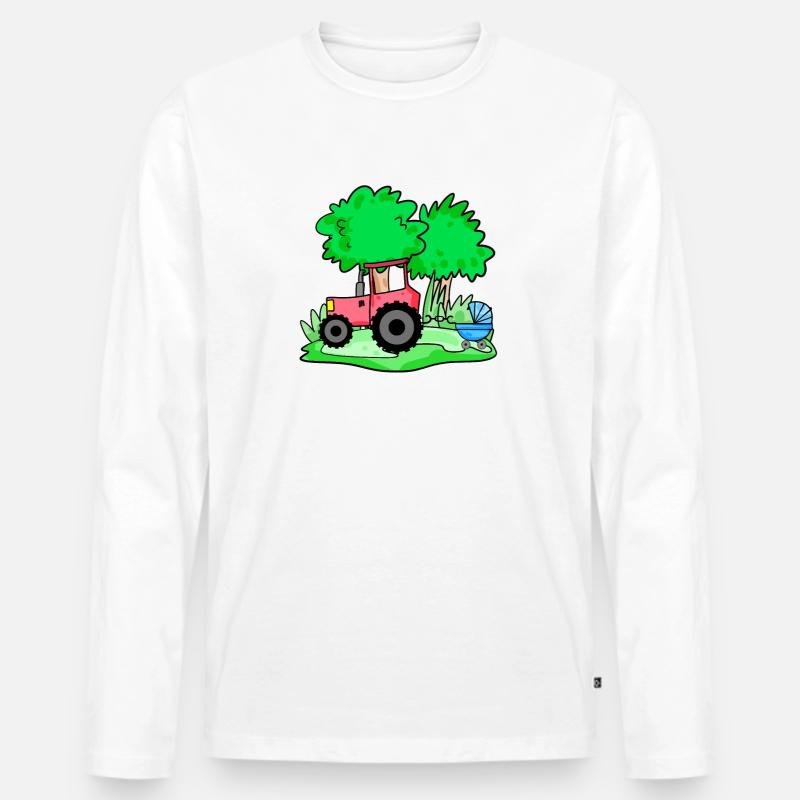 Traktor mit Babywagen - Männer Premium Bio Langarmshirt - Weiß