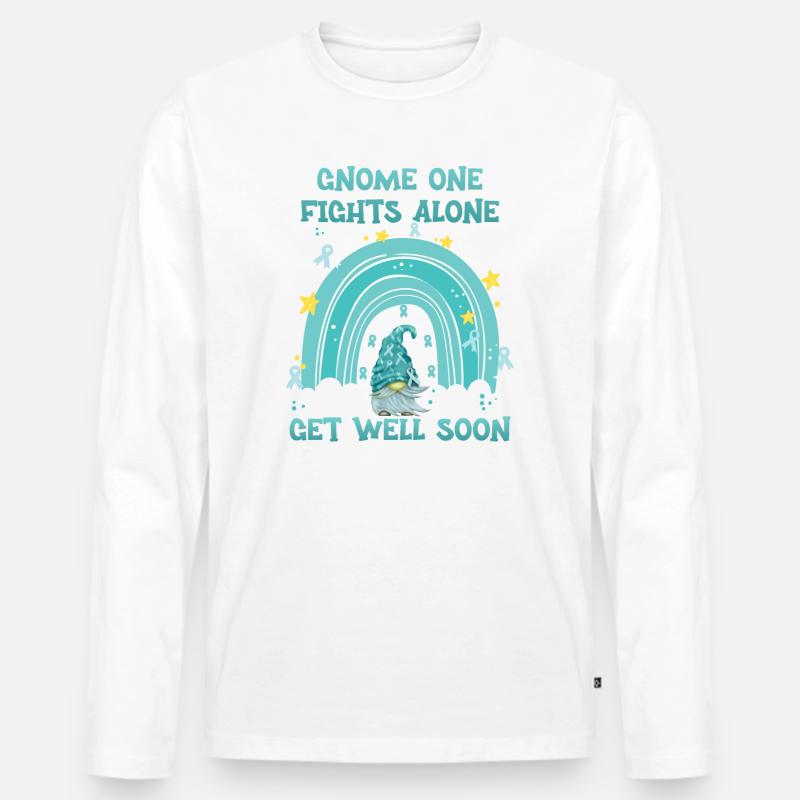 Gnome One Fights Alone Gebärmutterkrebs - Männer Premium Bio Langarmshirt - Weiß